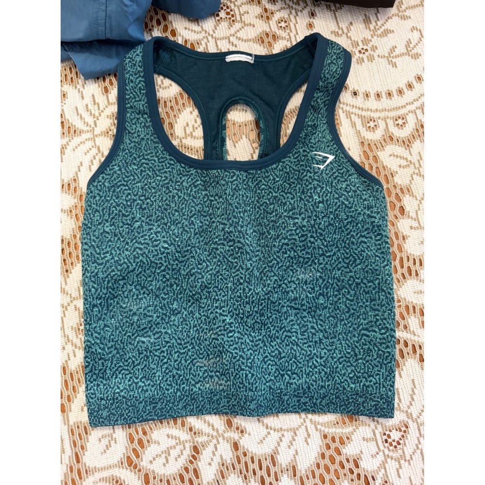 Gymshark Womens Teal Green Seamless Racerback Cropped Tank Top Workout Small